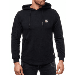 Moderner Herren Hoodie mit Strukturärmeln und Logo Patch Kapuzen-Pullover Sweater  19072 Schwarz
