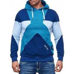 Moderner Herren Kapuzen-Pullover im Colorblock Design mit Kängurutasche Hoodie Regular Fit Sweater 19042 Petrol