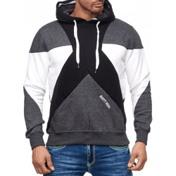 Moderner Herren Kapuzen-Pullover im Colorblock Design mit Kängurutasche Hoodie Regular Fit Sweater 19042 Schwarz