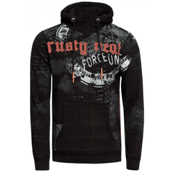 Moderner Herren Kapuzen-Pullover mit markantem Grafik-Print Hoodie mit hohem Kragen Sweater 19136 Schwarz