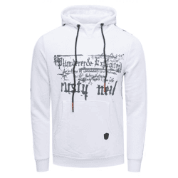 Moderner Herren Kapuzen-Pullover mit Sternen-Prints an den Ärmeln Hoodie mit Känguru-Tasche Sweater 19138 Weiß
