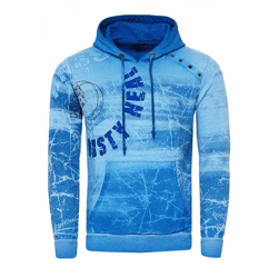 Moderner Herren Kapuzen-Pullover Oil-Washed Hoodie mit dekorativer Knopfleiste Sweatshirt 19129 Blau