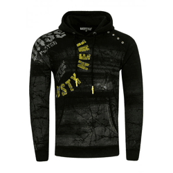 Moderner Herren Kapuzen-Pullover Oil-Washed Hoodie mit dekorativer Knopfleiste Sweatshirt 19129 Schwarz