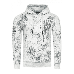 Moderner Herren Kapuzen-Pullover Oil-Washed Hoodie mit Steppmuster und Schrift-Prints Sweater 19131 Weiß