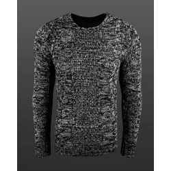 Moderner Herren Rundhals-Pullover im kontrastfarbigem Design Sweater 6171 Schwarz
