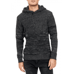 Moderner Herren Strick Kapuzen-Pullover mit Half-Zip-Reißverschluss melierter Hoodie 13345 Schwarz/Anthrazit