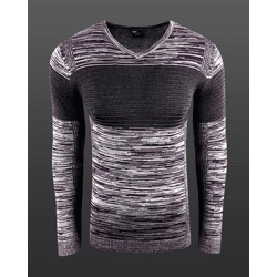 Moderner Herren Strick-Pullover im Colorblock Slim Fit V-Ausschnitt Sweater 6285 Bordeaux/Braun