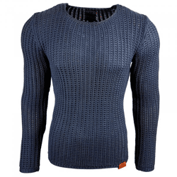 Moderner Herren Strick-Pullover im Strukturstrick Slim Fit Rundhals-Sweater 13267 Petrol