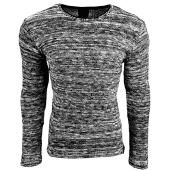 Moderner Herren Strick-Pullover im Strukturstrick Slim Fit Rundhals-Sweater 13268 Marine