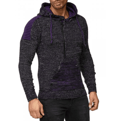 Moderner Herren Strick-Pullover Kapuzen-Sweater Grobstrick-Hoodie Strick-Jacke 13290 Lila