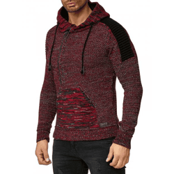 Moderner Herren Strick-Pullover Kapuzen-Sweater Grobstrick-Hoodie Strick-Jacke 13290 Rot