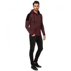 Moderner Herren Strick-Pullover Kapuzen-Sweater Grobstrick-Hoodie Strick-Jacke 13290 Rot