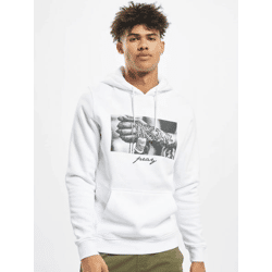 moderner Mister Tee Herren Hoodie Rippbündchen Kapuze 300 g/m² mit Baumwolle Weiß