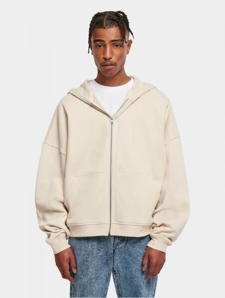 moderner Urban Classics Herren Hoodie Rei&szlig;verschluss Rippb&uuml;ndchen 300 g/m&sup2; mit Baumwolle Beige