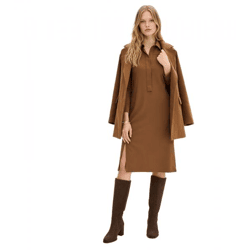 Modernes Damen Midi-Kleid aus bequemem Punto-di-Roma Material mit Polo-Kragen 935304 Braun