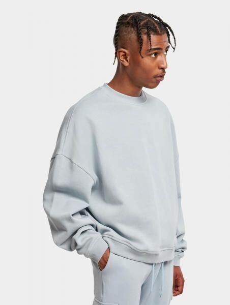 modernes Urban Classics Herren Sweatshirt Rippb&uuml;ndchen 300 g/m&sup2; mit Baumwolle Pastell-Blau