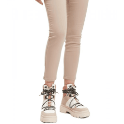 Modische Damen Stiefelette gefütterte Schnür-Boots Winter-Schuhe Desert-Boots 969448 Beige/Weiß/Rosa