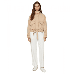 modische Damen Twill-Jacke nachhaltige Baumwoll-Jacke mit Taschen 920758 Beige