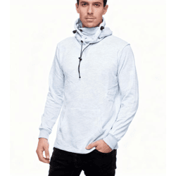 Stylish men's hooded sweatshirt with built-in face covering Hoodie 19139 Blue Melange