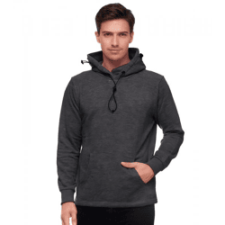Stylish men's hooded sweatshirt with built-in face covering Hoodie Pullover 19139 Anthracite Melange