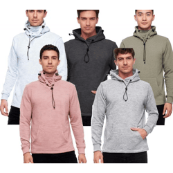 Modischer Kapuzen-Sweater für Herren mit intregrierter Mund-Nasen-Bedeckung Hoodie Pullover 19139 Dunkelgrau, Hellgrau, Blau, Khaki oder R