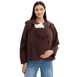 modisches Damen Cape 3-in1 Umstands-Cape mit Trageeinsatz Schwangerschafts-Jacke mit Baumwolle 931239 Braun