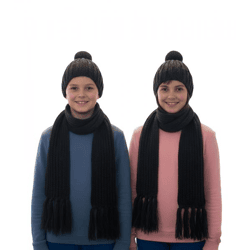 Mütze und Schal langer Strick-Schal für Kinder mit Bommelmütze SF157827PLB Grau