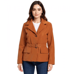 nachhaltige Damen Jacke wattierte Blazer-Jacke mit Gürtel Freizeit-Jacke 944007 Braun