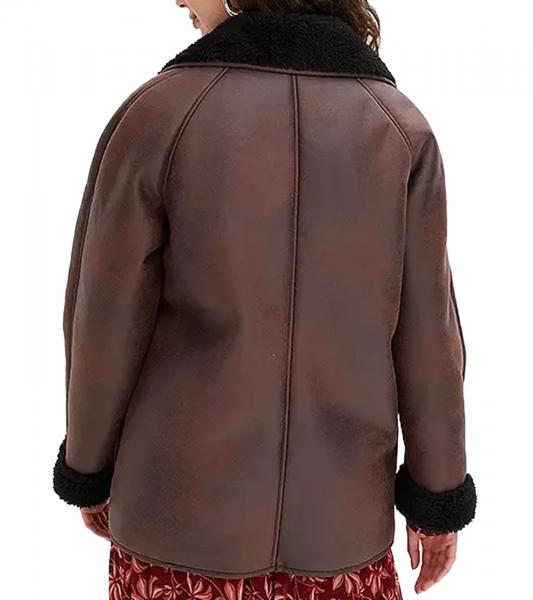 nachhaltige Damen Lederimitat-Jacke mit Kunstlammfell-Kragen Oversized-Jacke 950768 Braun
