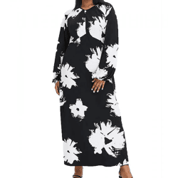 nachhaltiges Damen Maxi-Kleid Sommer-Kleid mit Blumen-Print Freizeit-Kleid 955101 Schwarz/Weiß