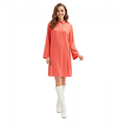 nachhaltiges Damen Mini-Kleid Sommer-Kleid Jersey-Kleid mit Hemdkragen und ausgestellten Ärmeln 928818 Lachs