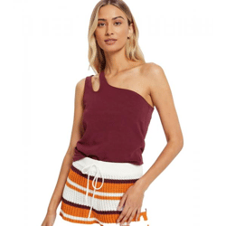 nachhaltiges Damen Sommer-Top asymmetrisches Freizeit-Top Baumwoll-Shirt 979632 Weinrot