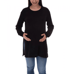 neun 9 monate Damen Schwangerschafts-Pullover mit großem Schlitz Strick-Pullover Umstands-Mode 46551556 Schwarz