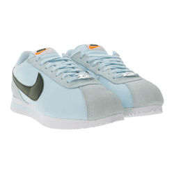 NIKE Cortez Damen Sneaker Retro Turnschuhe mit Echtleder Low-Top Sneaker DZ2795-401 Weiß/Hellblau/Schwarz