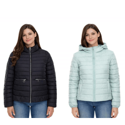 ONLY Women's Quilted Jacket, Transition Jacket with Stand-Up Collar or Hood, Basic Jacket, Black or Light Blue