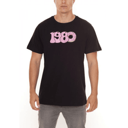 PASH 1980 Tee Herren Kurzarm-Shirt mit großem 1980er Print Baumwoll-T-Shirt PATR004 Schwarz