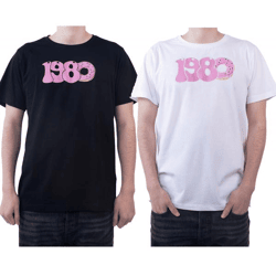 PASH 1980 Tee Herren Kurzarm-Shirt mit großem 1980er Print Baumwoll-T-Shirt PATR004 Schwarz oder Weiß