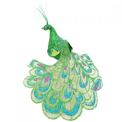 Peacock on clip glitter green 18 cm