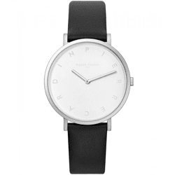 Pierre Cardin Damen Armband-Uhr mit Buchstaben der Marke als Ziffern analoge Quarz-Uhr mit Leder-Armband 3ATM 39mm CBV.1001 Schwarz/Silber/