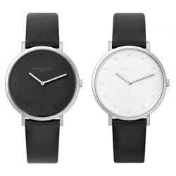 Pierre Cardin Damen Armband-Uhr mit Buchstaben der Marke als Ziffern analoge Quarz-Uhr mit Leder-Armband 3ATM 39mm CBV.100 Schwarz/Weiß/Si