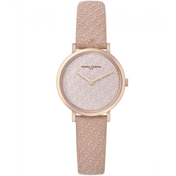 Pierre Cardin Damen Armband-Uhr mit Marken-Kürzel-Print analoge Quarz-Uhr mit Leder-Armband 3ATM 31mm CBV.1504 Rosa