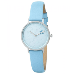 Pierre Cardin Damen Armband-Uhr mit Marken-Kürzel-Print analoge Quarz-Uhr mit Leder-Armband 3ATM 31mm CBV.1521 Blau/Silber