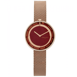 Pierre Cardin Damen Armband-Uhr modernes Ziffernblatt analoge Quarz-Uhr mit Edelstahl-Armband 3ATM 33mm CMA.0003 Rose-Gold/Rot