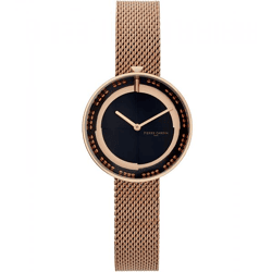 Pierre Cardin Damen Armband-Uhr modernes Ziffernblatt analoge Quarz-Uhr mit Edelstahl-Armband 3ATM 33mm CMA.0001 Rose-Gold/Schwarz