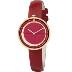 Pierre Cardin Damen Armband-Uhr modernes Ziffernblatt analoge Quarz-Uhr mit Leder-Armband 3ATM 32mm CMA.0007 Rot/Gold