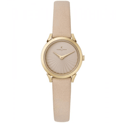 Pierre Cardin Damen Armband-Uhr schlichtes Ziffernblatt analoge Quarz-Uhr mit Leder-Armband 3ATM 27mm CPI.2508 Beige/Gold