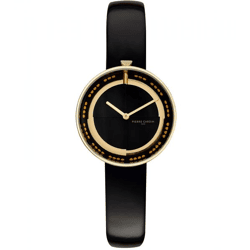Pierre Cardin Damen Armband-Uhr schlichtes Ziffernblatt analoge Quarz-Uhr mit Leder-Armband 3ATM 33mm CMA.0002 Schwarz/Gold