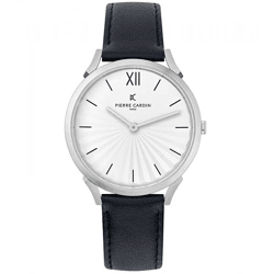 Pierre Cardin Damen Armband-Uhr schlichtes Ziffernblatt analoge Quarz-Uhr mit Leder-Armband 3ATM 40mm CPI.2000 Schwarz/Silber
