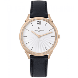 Pierre Cardin Damen Armband-Uhr schlichtes Ziffernblatt analoge Quarz-Uhr mit Leder-Armband 3ATM 40mm CPI.2003 Schwarz/Gold