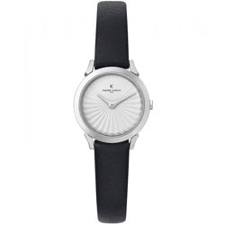 Pierre Cardin Damen Armband-Uhr schlichtes Ziffernblatt analoge Quarz-Uhr mit Leder-Armband 3ATM 27mm CPI.2507 Schwarz/Weiß/Silber